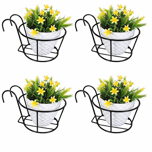 Hanging Flower Pot Holder for Balcony & Railing | Iron Gamla Stand for Home Decor Set of 4