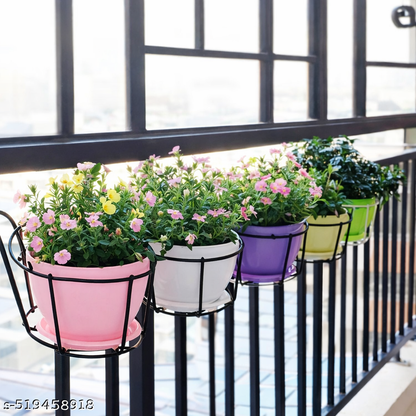 Hanging Flower Pot Holder for Balcony & Railing | Iron Gamla Stand for Home Decor Set of 4